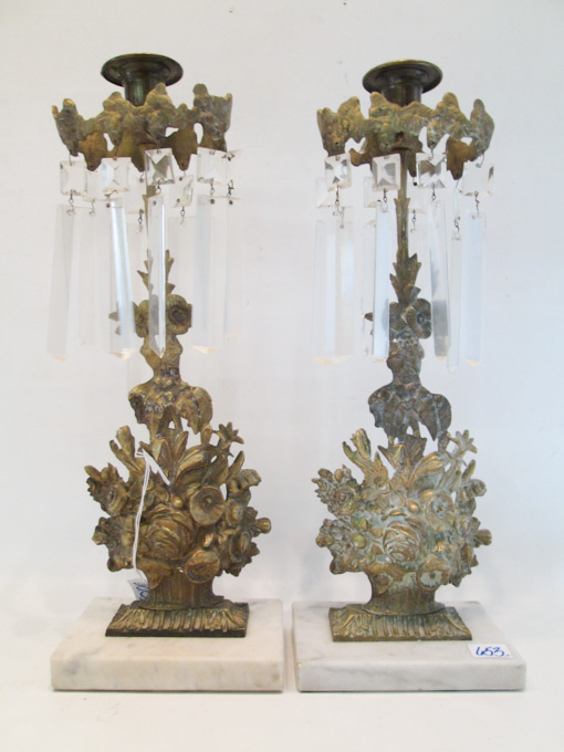 Appraisal: PAIR OF VICTORIAN GIRANDOLES cast brass basket of flowers form