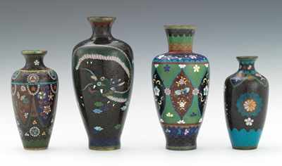 Appraisal: Four Japanese Cloisonne Vases Cloisonne enamel on brass decorated in