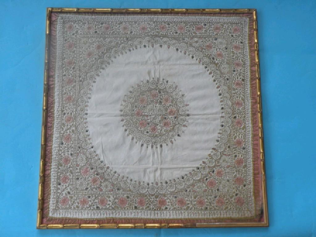 Appraisal: An Eastern silk panel woven in metallic thread with a