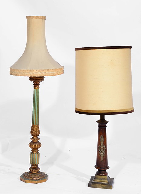 Appraisal: A GREEN AND GILT PAINTED TABLE LAMP of classical fluted