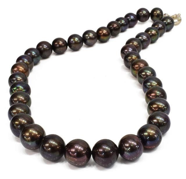 Appraisal: Tahitian black pearl necklace thirty-seven pearls on knotted strand measuring