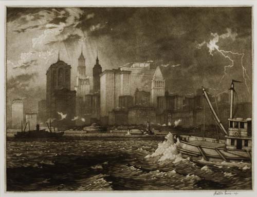 Appraisal: MARTIN LEWIS Passing Storm Mezzotint printed in sepia on cream