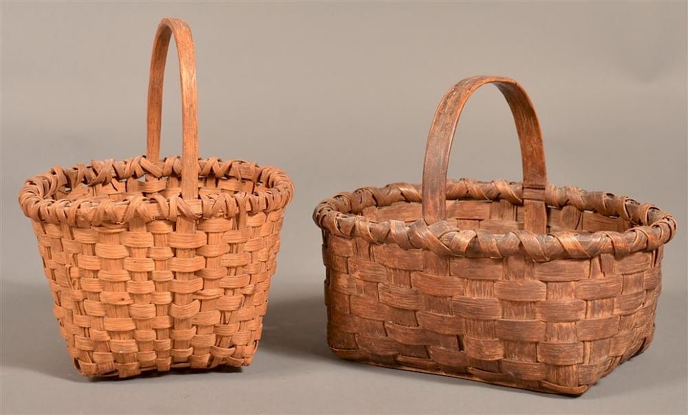 Appraisal: Two Antique Woven Oak Splint Egg or Berry Baskets Two