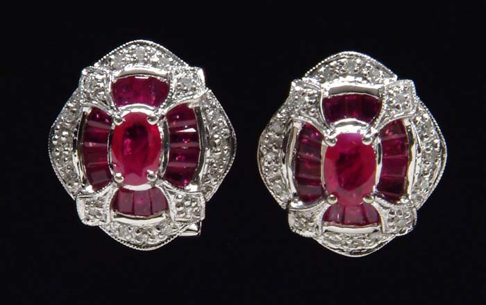 Appraisal: RUBY DIAMOND EARRINGS kt white gold earrings are set with