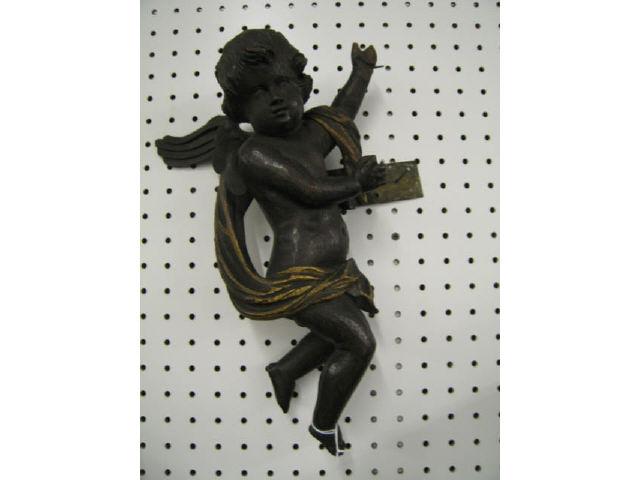 Appraisal: Pair of Victorian Carved Wooden Cherubs wall mount some loss