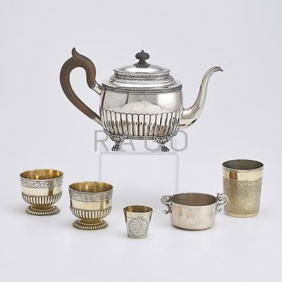 Appraisal: CONTINENTAL SILVER HOLLOWARE Six pieces silver teapot wood handles Gr