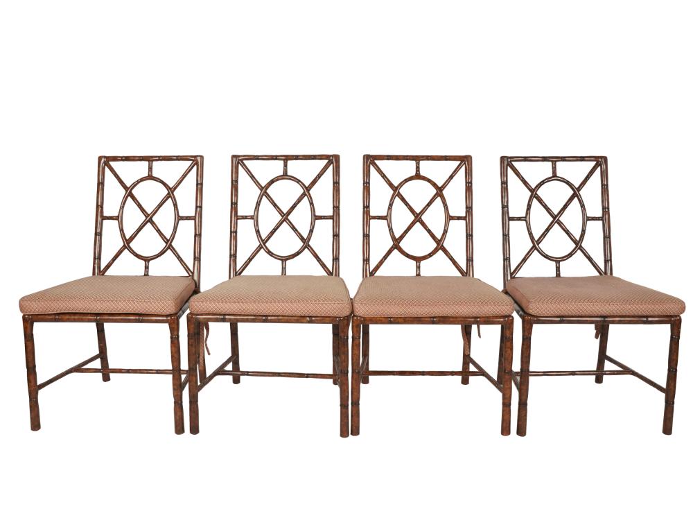 Appraisal: SET OF FOUR FAUX BAMBOO DINING CHAIRSlacquered wood with caned