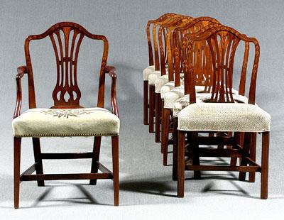 Appraisal: Set eight inlaid Hepplewhite chairs assembled set of seven comprising