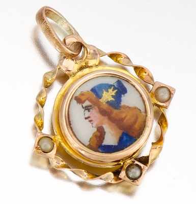 Appraisal: A Ladies' Gold and Enamel Pendant Tested k yellow gold