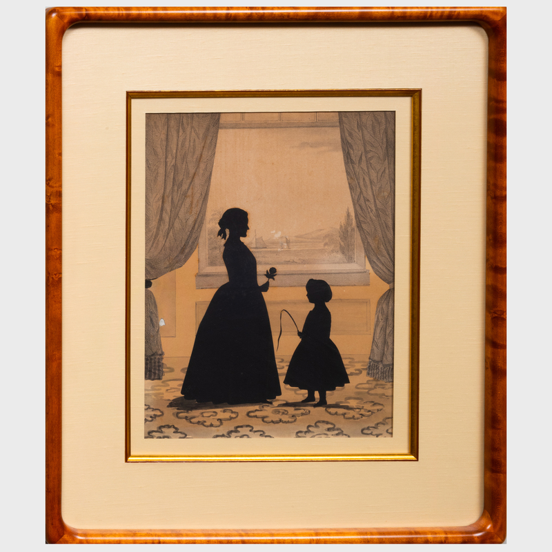 Appraisal: American School Two Figures in an Interior Silhouettes on paper