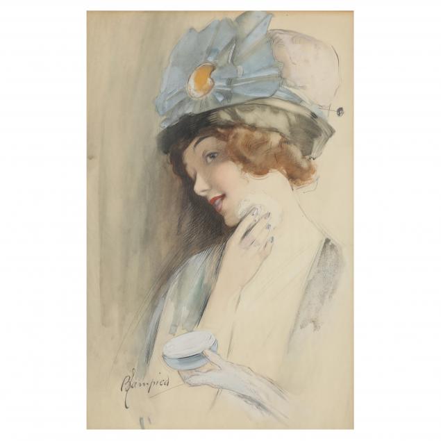 Appraisal: EDMUND BLAMPIED ENGLISH - WOMAN APPLYING POWDER Ink and watercolor