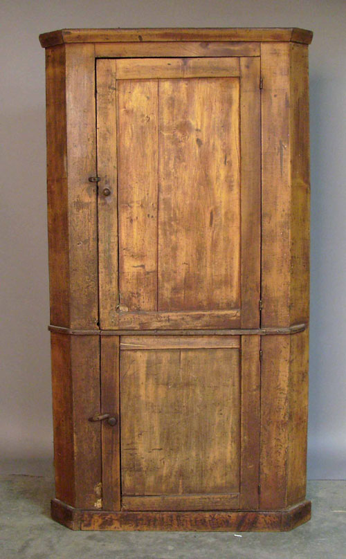 Appraisal: Pine one piece corner cupboard th c h w