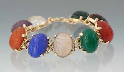 Appraisal: A Ladies' Carved Hardstone Scarab Bracelet in k Gold k