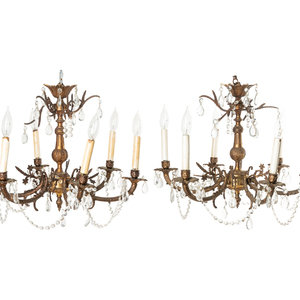 Appraisal: A Pair of French Gilt Metal Six-Light Chandeliers Circa Height