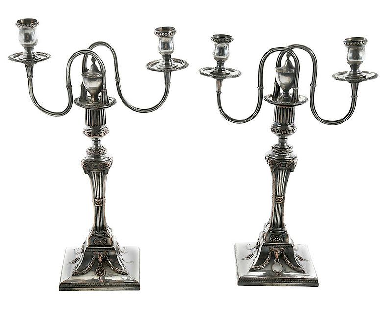 Appraisal: Pair Old Sheffield Plate Candelabras English early th century each