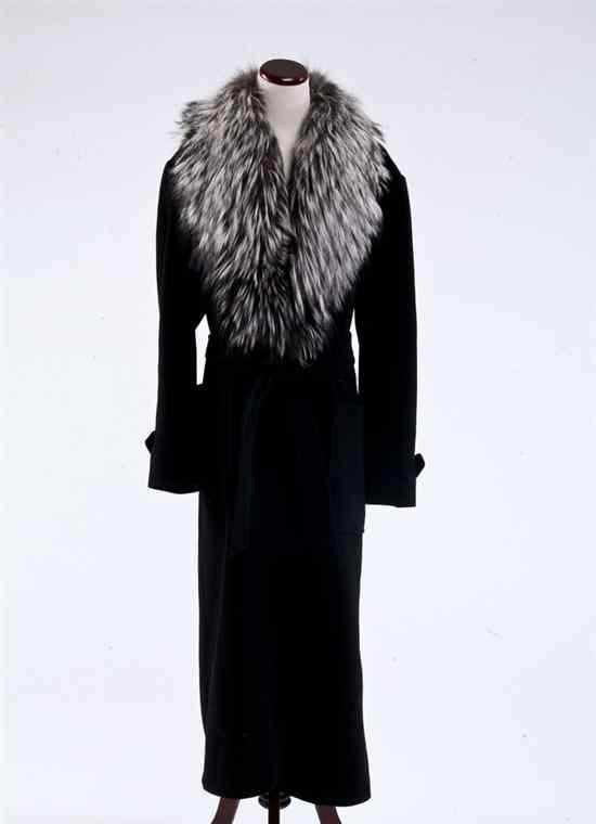 Appraisal: NINA RICCI BLACK WOOL AND CASHMERE WRAP COAT WITH FOX