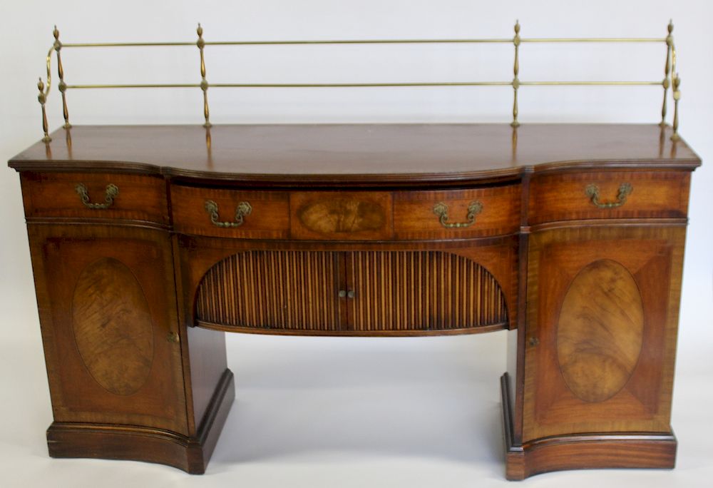 Appraisal: Antique Mahogany Banded Sideboard with Brass Gallery From a Larchmont