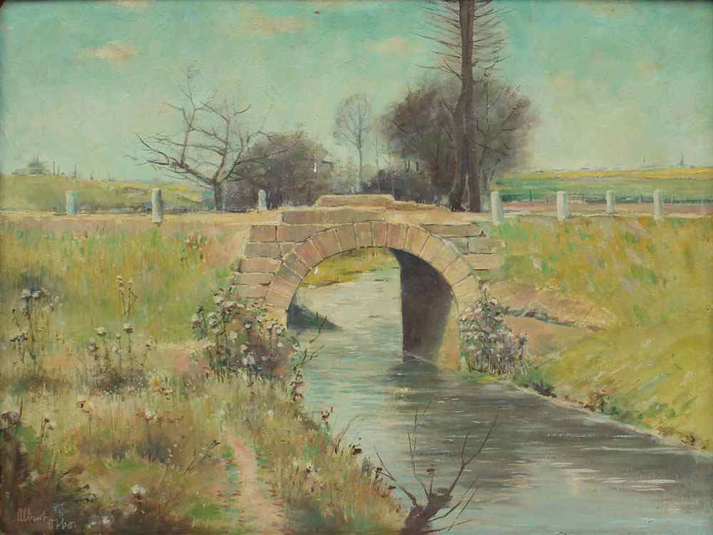 Appraisal: OTTO Albert German th C Stone Bridge in a Landscape