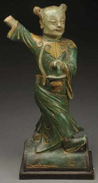 Appraisal: Composition Oriental Statue Depicts Oriental woman holding a tea kettle