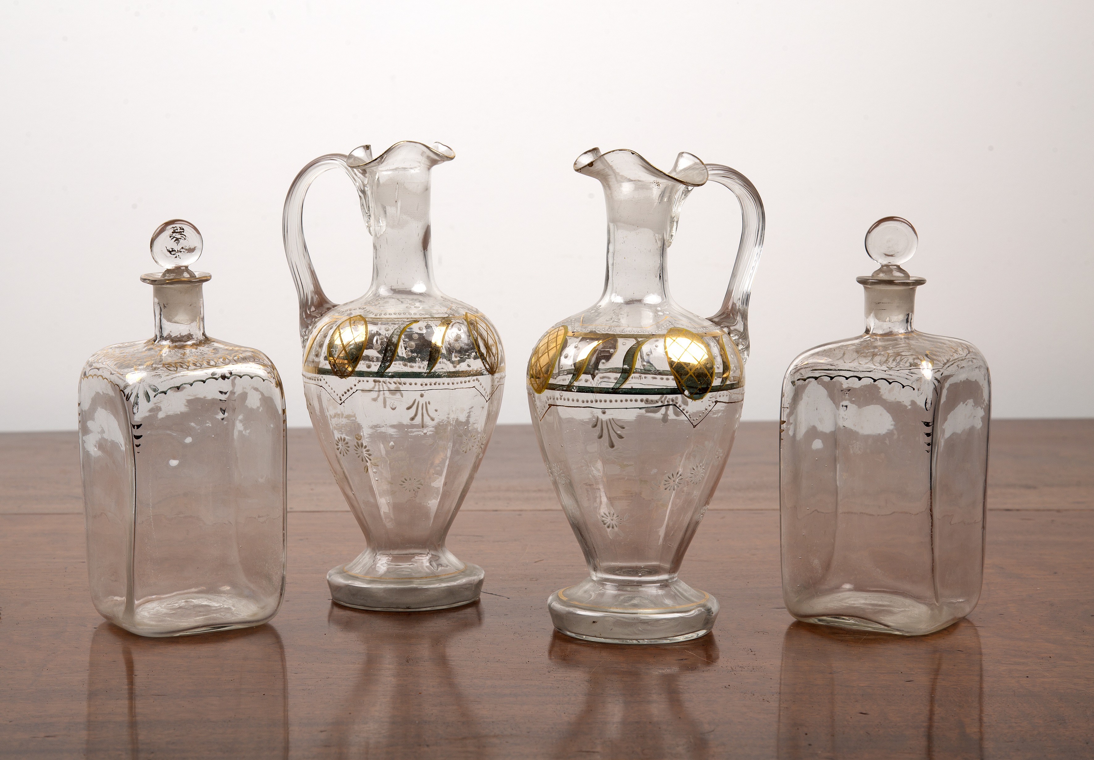 Appraisal: Pair of square glass spirit decanters and a pair of