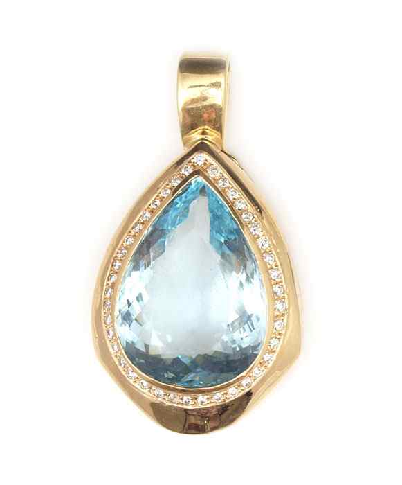 Appraisal: CT AQUAMARINE PENDANT Custom K yellow gold pendant featuring a