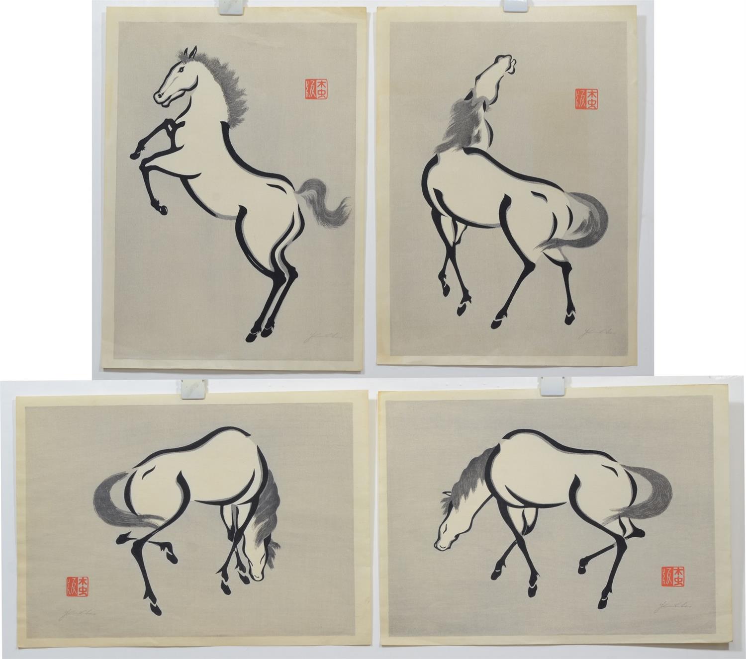 Appraisal: Urushibara Mokuchu Japanese - woodblock prints Horses bears a watermark