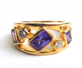 Appraisal: k y g ring having amethyst baguette cut stones and