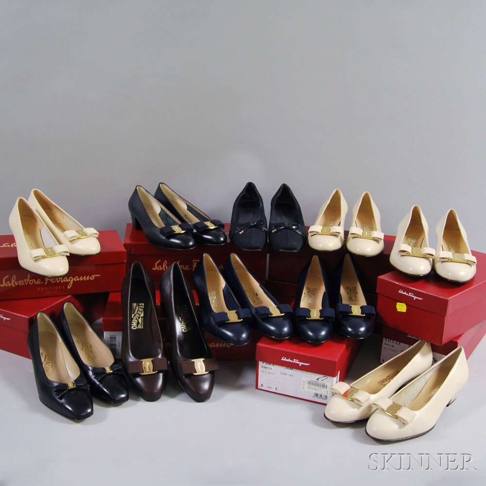 Appraisal: Ten Pairs of Salvatore Ferragamo Vara Pumps all lady's size