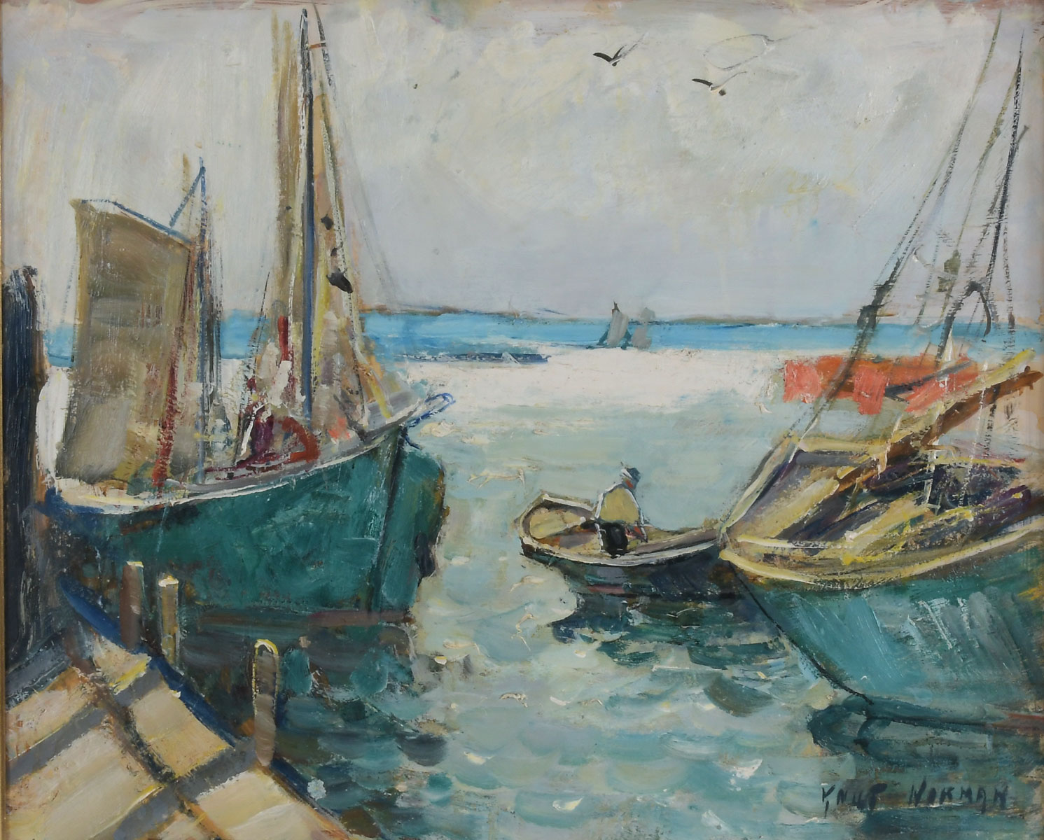 Appraisal: NORMAN Knut Swedish French - Dockside Scene Oil Masonite ''