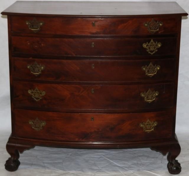 Appraisal: LATE TH C AMERICAN MAHOGANY CHIPPENDALE STYLEBOW-FRONT CHEST WITH MOLDED