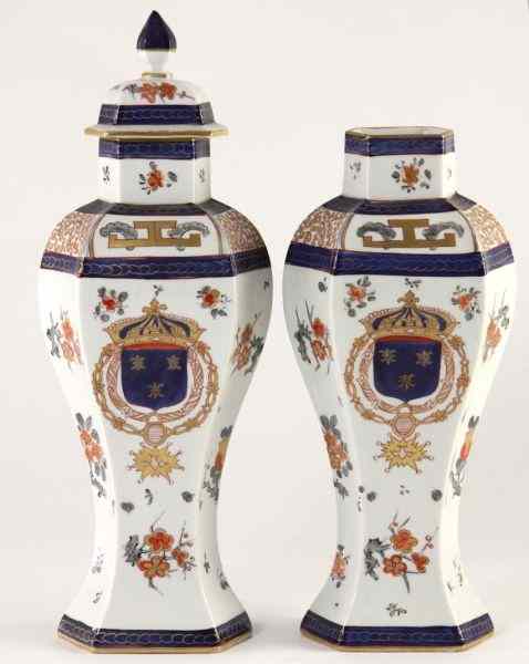 Appraisal: Pair of Samson Baluster VasesFrench decorated in an Imari palette