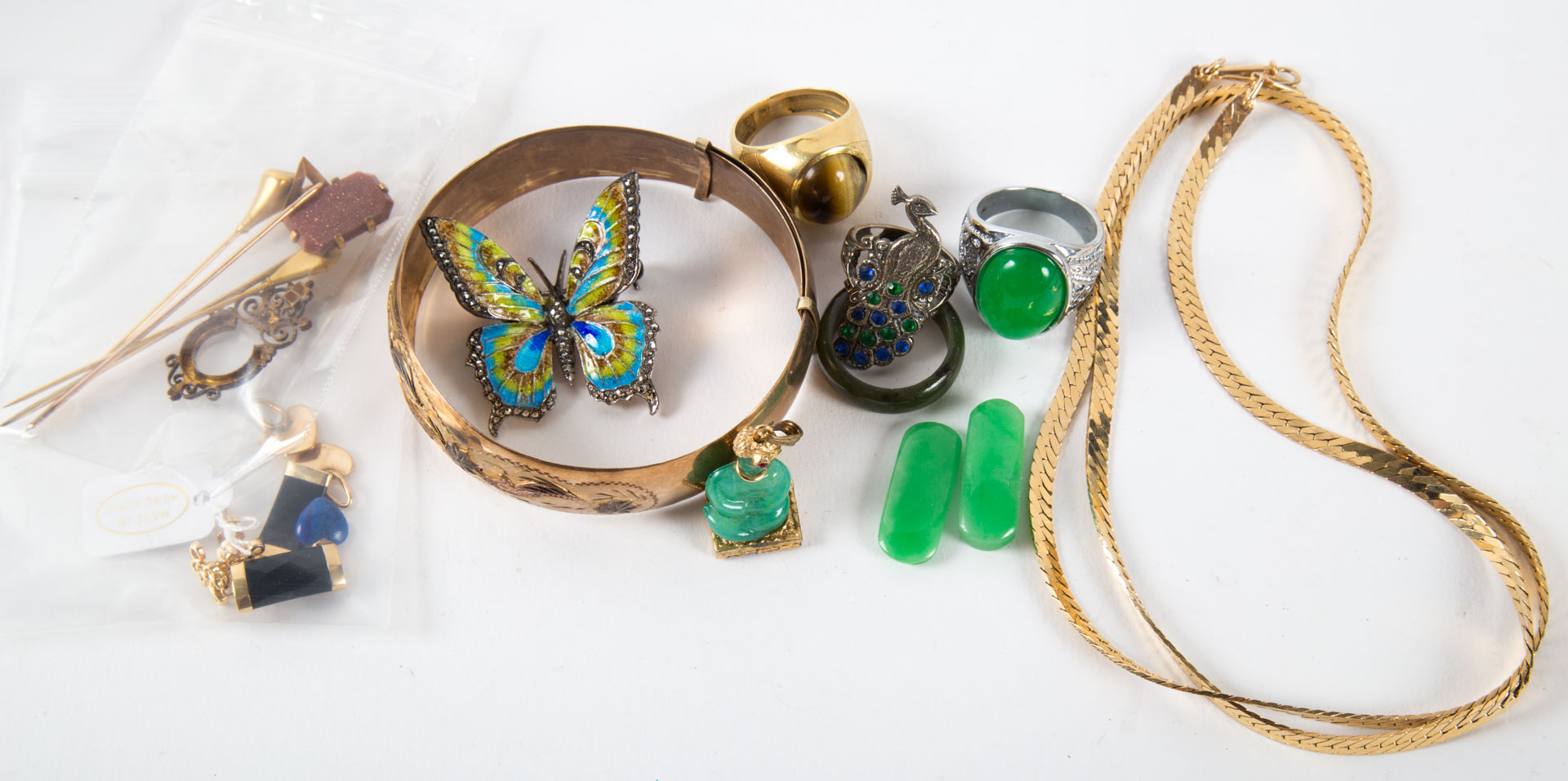 Appraisal: A Selection of Gold and Jade Jewelry