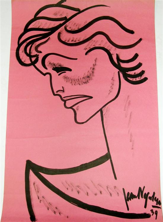 Appraisal: Negulesco brush drawing on pink stock portrait of Katharine Hepburn