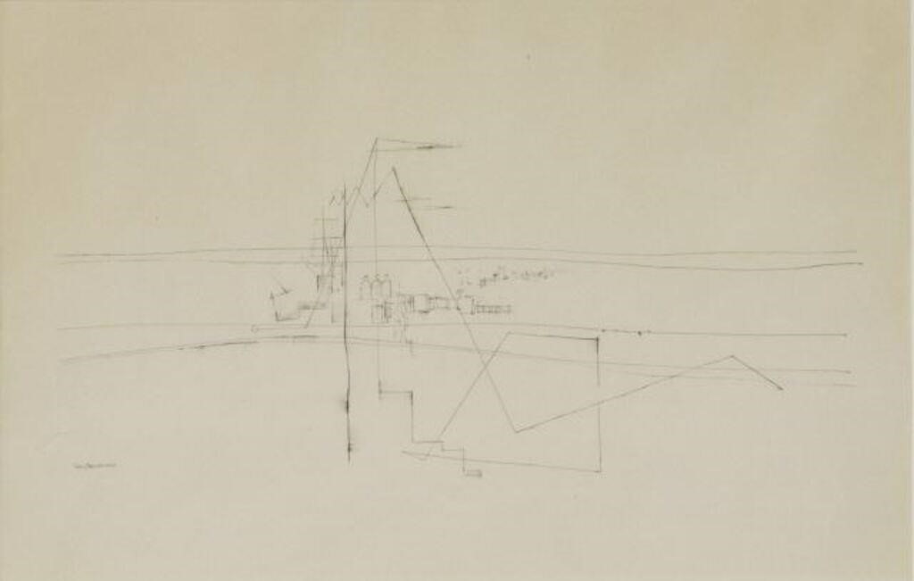 Appraisal: Framed pen and ink drawing on paper Untitled Abstract signed