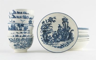 Appraisal: Eight Caughley blue and white teabowls and eight Caughley saucers