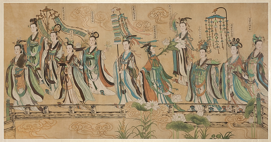 Appraisal: Large antique Chinese painting on silk depicting a funeral procession