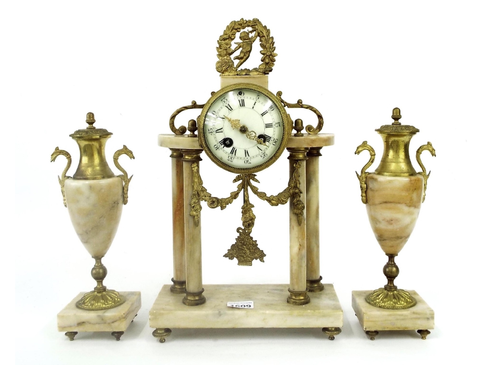 Appraisal: Yellow marble and gilt metal portico two train mantel clock