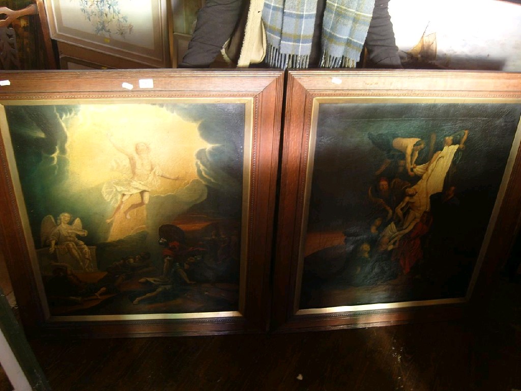 Appraisal: A pair of th century oil paintings on canvas showing