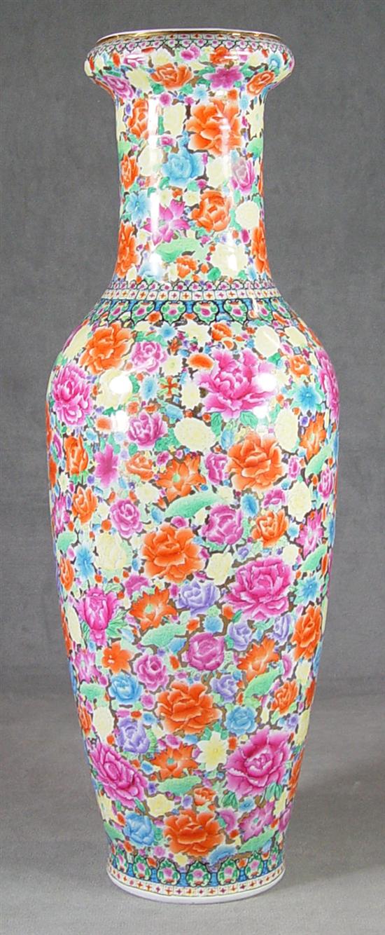 Appraisal: Large Porcelain Temple Vase Polychrome flowers with gold x