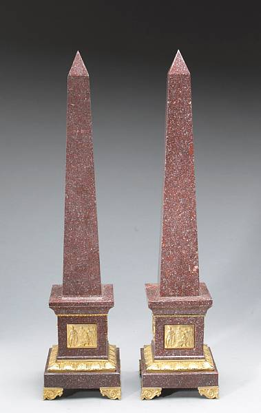 Appraisal: A pair of Empire style red granite gilt bronze mounted