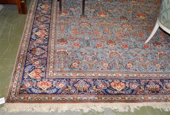 Appraisal: TABRIZ old Turquoise central field patterned throughout with floral motifs