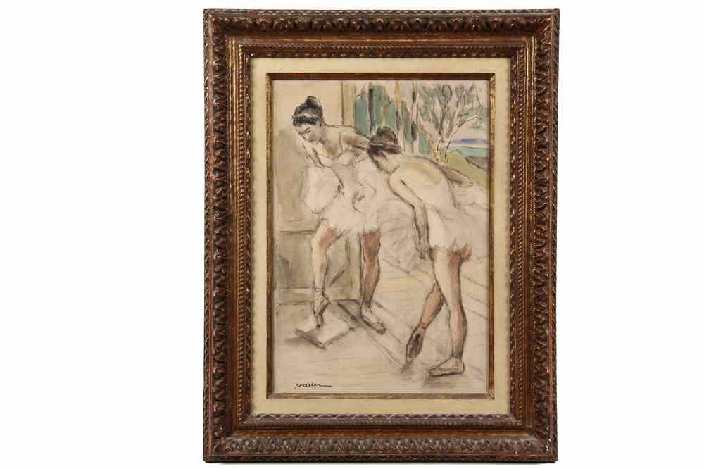 Appraisal: WATERCOLOR CHARCOAL - Impressionist Portrait of Two Ballerinas signed lower