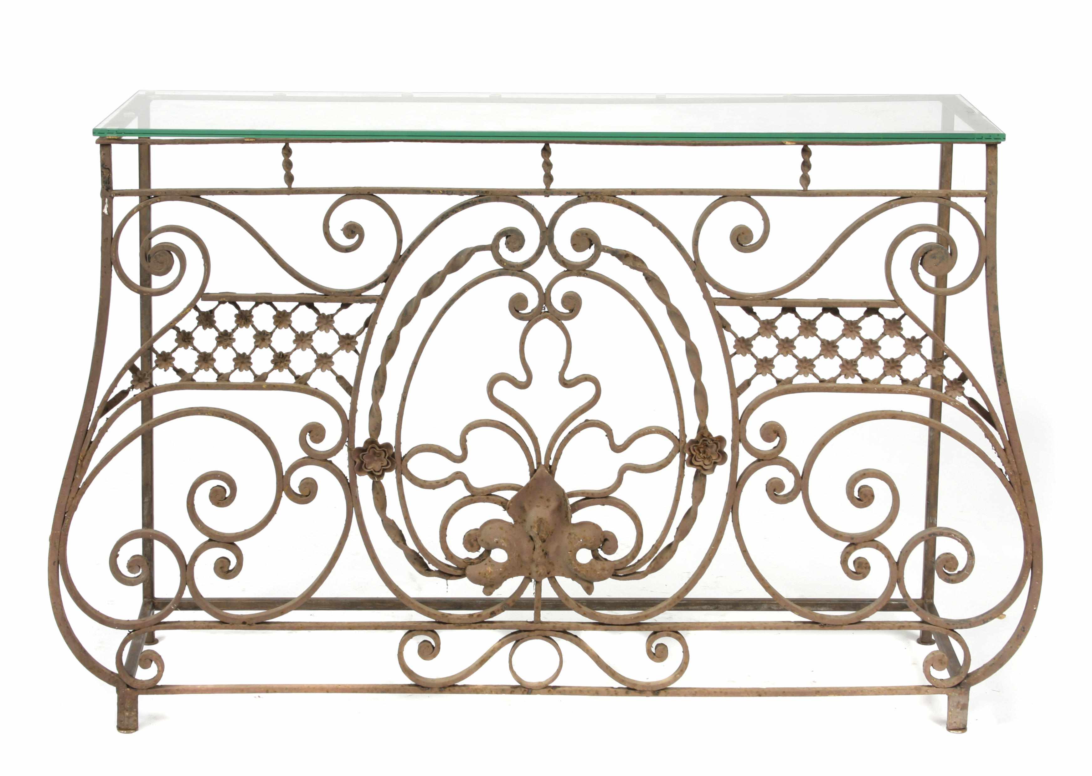 Appraisal: A pair of cast iron balconies adapted as consoles height