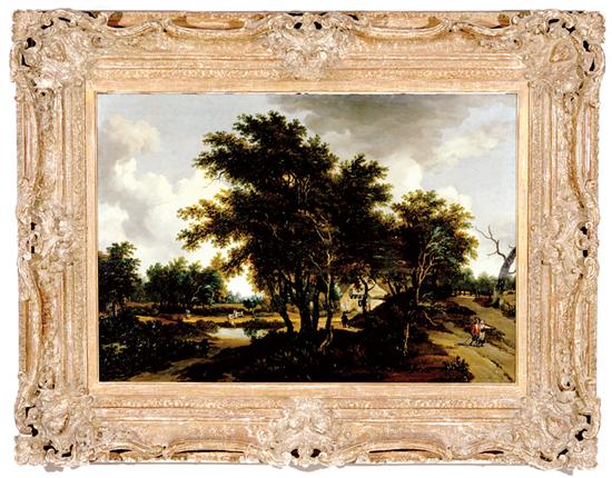 Appraisal: Meindert Hobbema after Dutch - WOODED LANDSCAPE WITH FIGURES oil