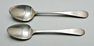 Appraisal: Two Freeman Woods coin silver spoons marked quot Woods quot