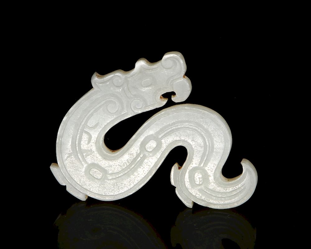 Appraisal: Chinese Carved Hetian White Jade Pendant of Dragon Carved Hetian