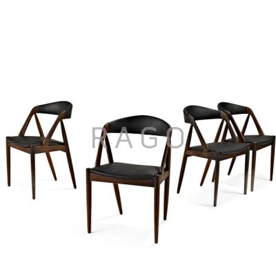 Appraisal: KAI KRISTIANSEN Set of four dining chairs Danish s Leatherette