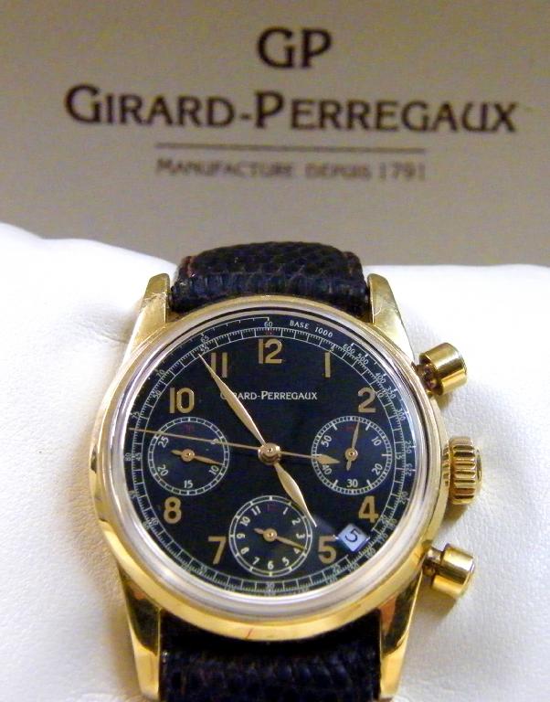 Appraisal: Girard-Perregaux k chronograph gentleman's wristwatch the black dial with triple