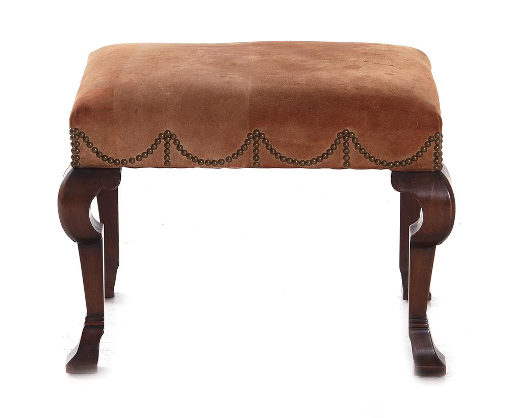 Appraisal: Queen Anne style carved walnut and suede stool late th