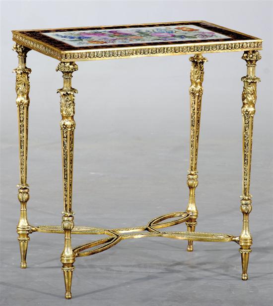 Appraisal: Continental porcelain and bronze tea table top painted with floral